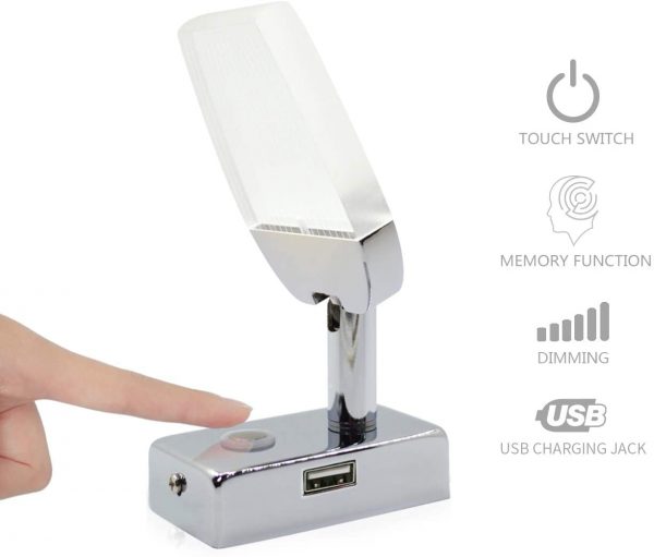 Reading Lamp with USB Port - Inbuilt Touch Dimmer On-Off Switch