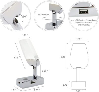 Reading lamp with USB port - Inbuilt Touch Dimmer On-Off Switch - Image 4