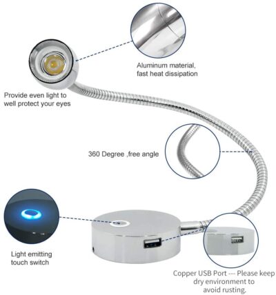 Reading lamp with copper usb plus - spotlight gooseneck round beside light - Image 7