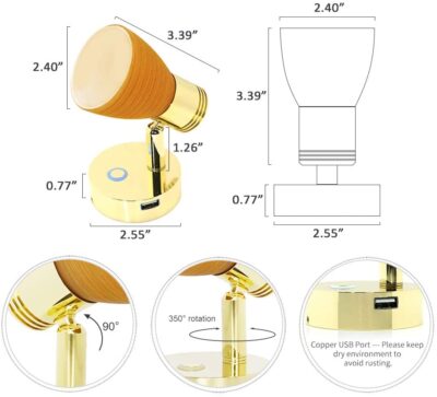 Reading lamp with copper USB port warm light (2800-3200K) - Image 5