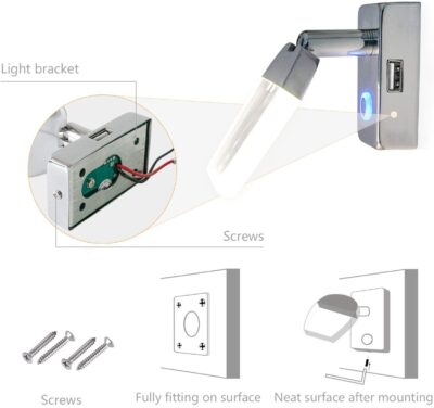 Reading lamp with USB port - Inbuilt Touch Dimmer On-Off Switch - Image 5